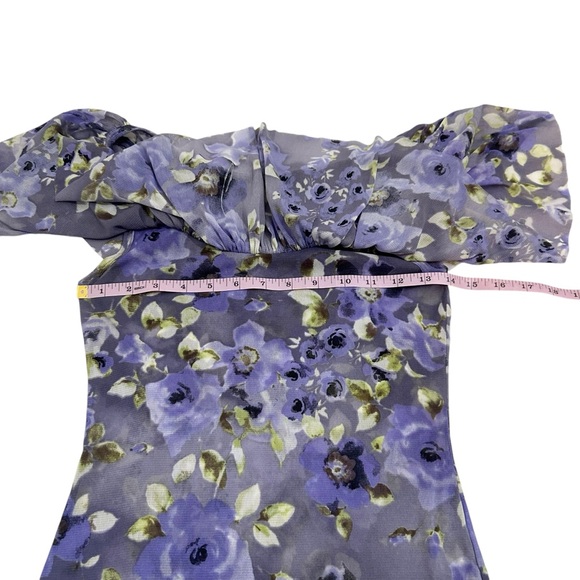 Karen Kane Semi Sheer Mesh Floral Print Ruffle Neckline Top Multicolor Size S - Picture 6 of 7